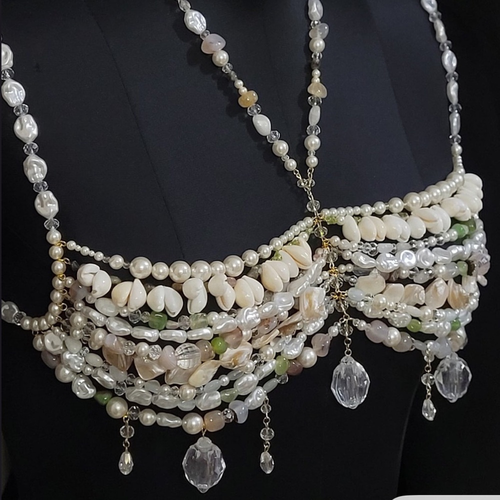 Elegant Pearl and Shell Beaded bra